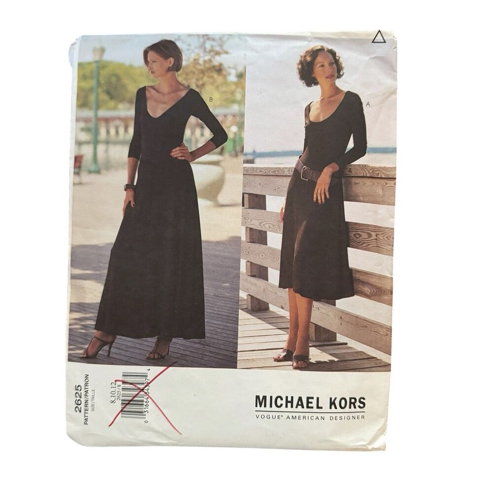 Vogue 2625 MICHAEL KORS Sewing Pattern Flared Pullover Maxi Dress Sz 8-12 UNCUT
